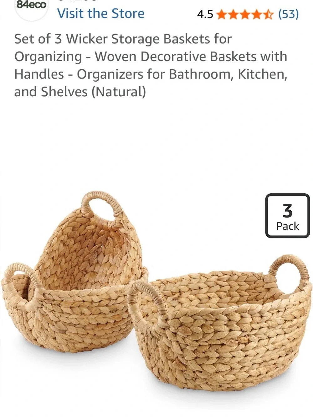 Set of 3 stackable wicker baskets used 1x